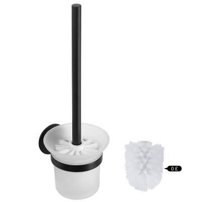 China Modern Black Bathroom Accessories Stainless Steel Toilet Brush With Hang Up Holder Set Wall Mounted For Drainable WC Accessories for sale