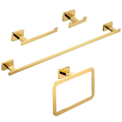 China Modern Luxury Gold Colored Trim Bath Hardware Set Wall Mounted Bathroom Accessories Set Hotel In Golden for sale