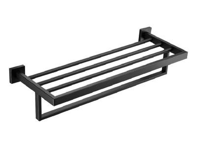 China Hotel Matte Black Towel Shelf Bathroom Wall Accessories Modern Wholesale Towel Rack for sale