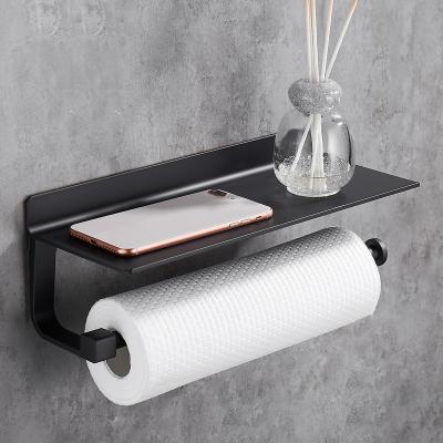 China Modern Fashion Wall Mounted Self Adhesive Tissue Napkin Holder Toilet Paper Holder With Storage Phone Shelf for sale