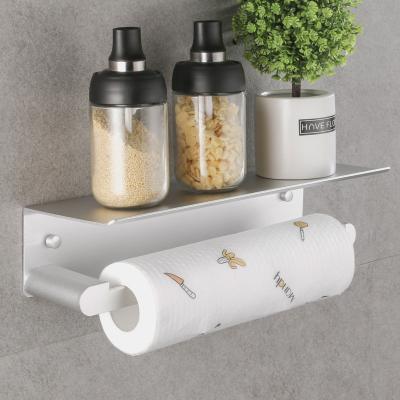 China Modern Aluminum Double Wall Bathroom T Towel Racks Toilet Paper Roll Holder With Mobile Phone Shelf for sale