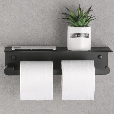 China Modern Bathroom Accessories Modern Black Mounted Toilet Paper Roll Holder And Shelf With Reservation for sale