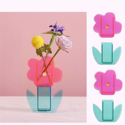 China Minimalist Acrylic Vase Transparent Color Modeling Flower Stand Living Room Ins Design Plastic Vase With New Type Cover High Quality for sale