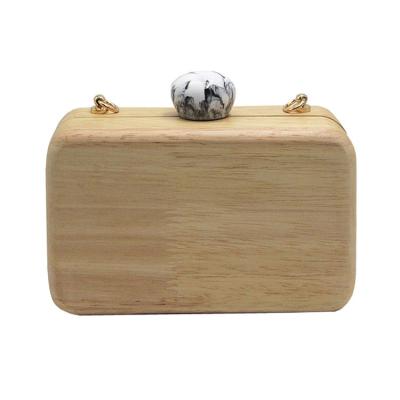 China Latest Unique Design Party Evening Purse Clutch Bag Wooden Clutch Bag Wooden Box Bags Chain Women's Cross-body Handbag With Chains for sale