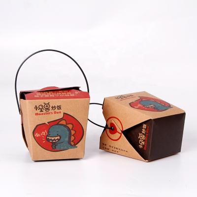 China Recyclable Custom Printing Portable Fast Food Take Out Brown Rice Lunch Packing Box Kraft Paper Food Packaging Box With Handle for sale