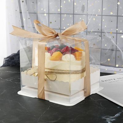 China Materials Creative Design Recycled Multi Size Cake Box Food Grade Transparent Square Cake Box With Handle for sale