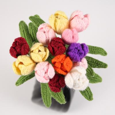 China N-083 Wool Tulip Flower Bouquet Handmade Crochet Flower Eco-friendly / Sustainable Crochet Knit Flower For Wedding Vase for sale