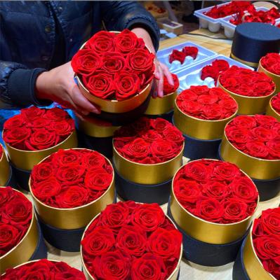 China N-009 Eco-Friendly/Durable Preserved Rose Eternal Rose in Round Box Red Eternal Rose Rose Arrangement Gift Box Flower For Valentine's Day Gift for sale