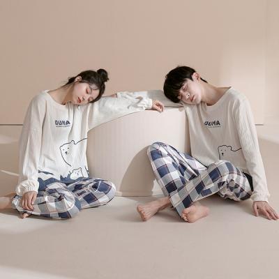 China Breathable High Quality Long Sleeved Home Couples Pants Clothes Printed Cotton Sleepwear Women Pajamas Suit Women Sleepwear Night Suits for sale