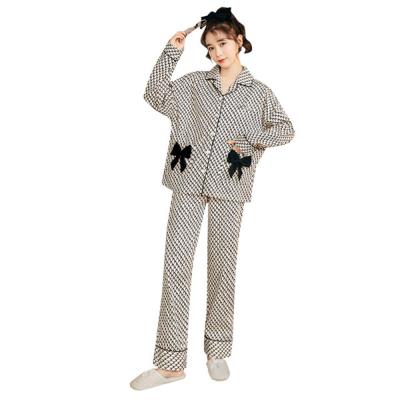 China Wholesale Cotton Breathable Long Sleeve Pantsuit Pajamas 2 Pieces Casual Home Wear Pajamas For Ladies for sale