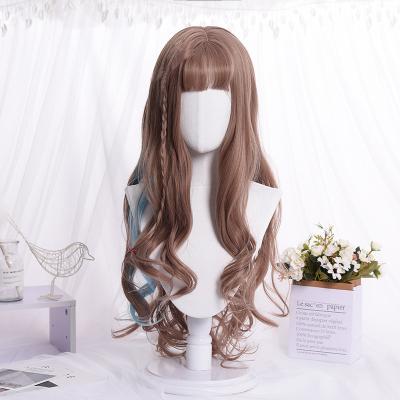 China Hot Selling Wavy Wigs Brown Silky Straight Wave Girl Curly Hair Japanese Lolita Wig 68CM Long Cosplay for sale