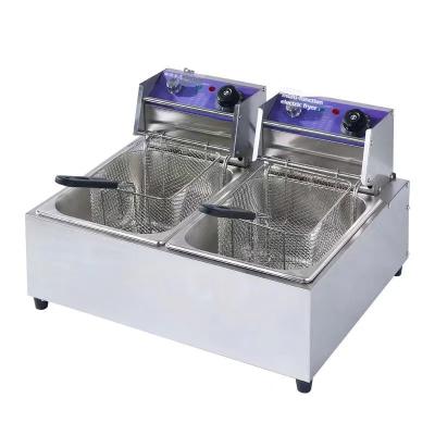 China Fry Snacks Large capacity double tank Potato chips commercial electric fryer deep fryer with 2 baskets for sale