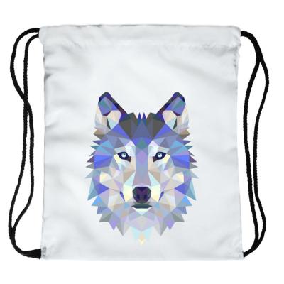 China Wolf Head direct digital printing bouquet pocket fashion color style drawstring European backpack for sale