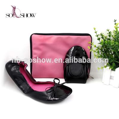 China Wholesale Black Cheap Foldable Ballet Shoes PU Ballet Dance Shoes In Bag for sale