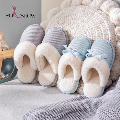 China CUSHIONING Fashion Women Winter Plush Warm Custom Logo Indoor Home Slippers For Lovers for sale