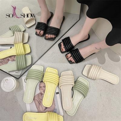 China 2021 wholesale fashion trend china ladies party casual flat slippers summer simple women slippers PU for sale