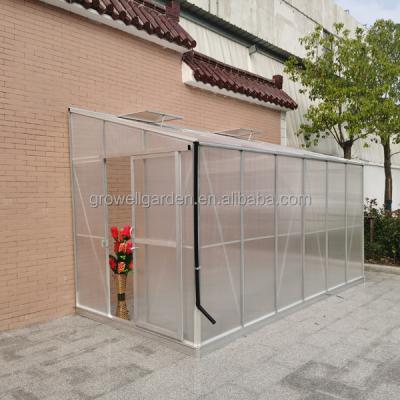 China Easily Assembled Growell Lean To Greenhouse Aluminum Frame Cover With PC Or Glass for sale