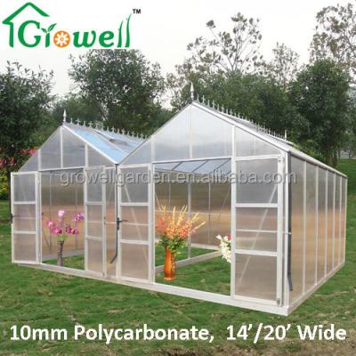 China Easily Assembled Large 10mm Aluminum Polycarbonate Twin Greenhouse for sale