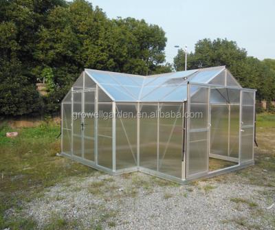 China GROWELL Hot Selling Easily Assembled T Form Orangerie Greenhouse 4446*2990*2524mm Luxury Walk-in Garden House for sale