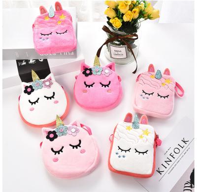 China Hot selling cute fashion unicorn plush bags carton mini cross body bags kids invent mini purse purses for sale