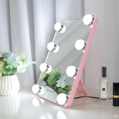 China L619 Hollywood Pink White Smart Face Table Lighted Cosmetic Volume Led Light Up Square Vanity Bling Small Girls Makeup Laptop Mirror for sale