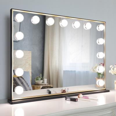 China Aesthetics L620 Princess Bride Square Gold Lighted Modern Style Led Vanity Large Makeup Hollywood Mirror With Light Bulbs for sale