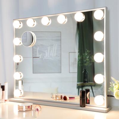 China L606H Lighted Vanity Table White Rectangle Led Lighted Shaving Makeup 10x Cosmetic Magnifying Mirror With Lights for sale