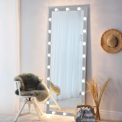 China F2 Modern Hollywood Black Silver Dressing Large Vanity Wall Decorative Antique LED Full Size Floor Body Length Mirror With Lights for sale