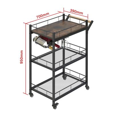 China Vintage Modern Home Industrial Style Metal Coffee Wine Rack Wooden Rolling Serving Hotel Dining Bar Cart With Wheels for sale