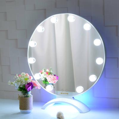 China Hot Selling Artist Kids 12 Lighted Bulbs Hollywood Style Led Light Makeup Aesthetic Round Princess Led Face Mirrors For Girls for sale