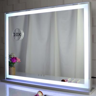 China Large square glass framed wall hanging lighted decor luxury simple makeup beauty salon wholesale mirrors with led ring light for sale