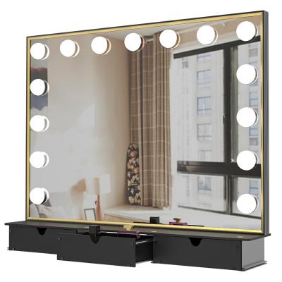 China Hot Selling 80cm Manufacturers Large Vanity Lighted Large Dressing Table Style Cosmetic Light Makeup Led Hollywood Black Mirror for sale