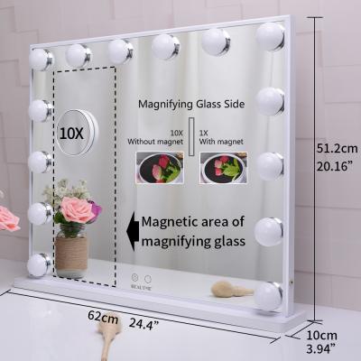 China L606H Large Lighted Vanity LED Light Wall Mirror Bath 14 Double-color Bulbs Hollywood Dressing Table Mirror for sale