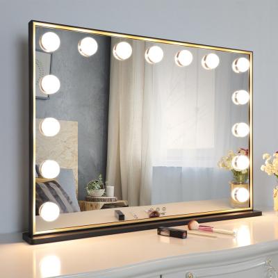 China Modern Lighted Mirror Wall Decor Dresser Mirror Hollywood Style Makeup Mirror With LED Light for sale