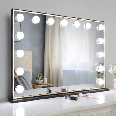 China Christmas Gift Lighted Wall Mirrors Modern Large Size Mixed Color Home Decor Black Gold Hollywood Smart Makeup Mirror With Light for sale