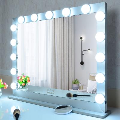 China Professional Silver Lighted Bathroom Mirror Hollywood Style Makeup Mirror With LED Light for sale