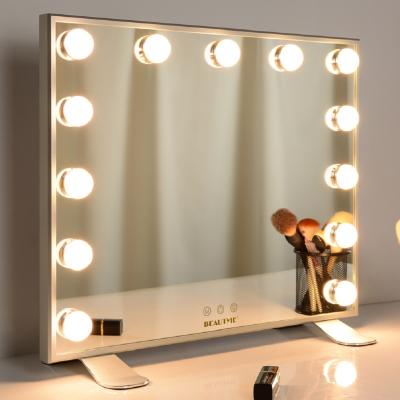 China Contemporary Modern European Hollywood Vanity Dressing Table Furniture Smart Sensor Touch Control Makeup Mirror With LED Light for sale