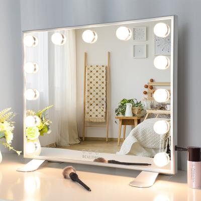 China Contemporary Home Furniture Mirror Walmart Touch Sensor Control Silver Dressing Table Hollywood LED Makeup Mirror Decorative Smart Light 50cm for sale