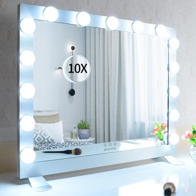 China Large Frame L611 Hollywood Style Lighted Aluminum Mirror With Lights With 15 LED Bulbs for sale