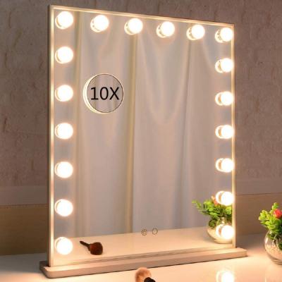 China Lighted Adjustable Touch Screen Dressing Room Silver Table Led Lights Hollywood Makeup Mirror for sale