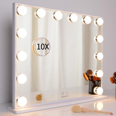 China Furniture Touch Screen Table LED Bulb Lights Decorative Smart Silver White Hollywood Makeup Mirror for sale