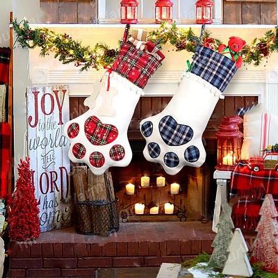 China Perfect for gifts for dogs or cats. Xmas Home Decoration Xmas Bumps Burlap Dog Bone Christmas Stocking for sale