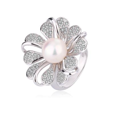 China TRENDY Bulk wholesale fashion luxury wedding fine jewelry dainty 925 sterling silver girls flower freshwater pearl ring for women for sale