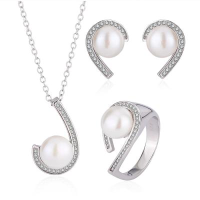 China TRENDY High quality pearl ring pendant necklace earrings set fashion luxury 925 sterling silver zircon jewelry sets for women for sale