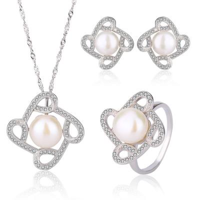 China TRENDY Women's pearl jewelry set ladies ring pendant studs earring necklace sets for women jewelry for sale