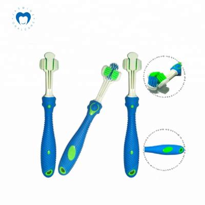 China Triple Head Pet Toothbrush Three Heads Handle Silicone Little Pets Toothbrush Wholesale for sale