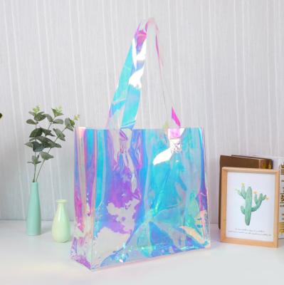 China Fashion Transparent PVC Logo Woman Tote Bag Custom Printed Shopping Customized Waterproof Large Print Fashion Laser Women Clear Tote Bags for sale