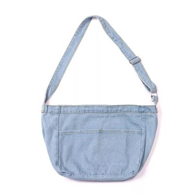 China Waterproof Middle Size Casual Style Denim Crossbody Bag Jeans Bag For Women With Adjustable Strap And Two Out Pockets for sale