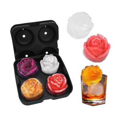 China Homemade Rose Shaped Silicone Ice Mold 4 Cavities Flexible Round Cocktail Ice Cube Tray BPA Free Maker Viable Wholesale DIY for sale