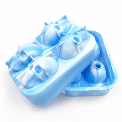 China Factory Stocked Amazon Wholesale 4 Unit 3d Skull Silicone Ice Cube Mold Flexible Jello Tray Mold for sale